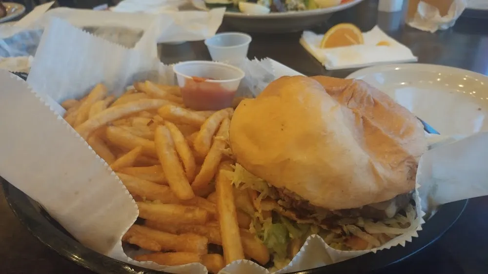 Mushroom Swiss Burger and Fries